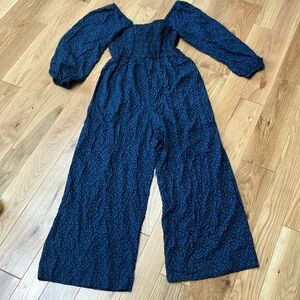 NWT Madewell Black and Blue Off-Shoulder Jumpsuit sz 8